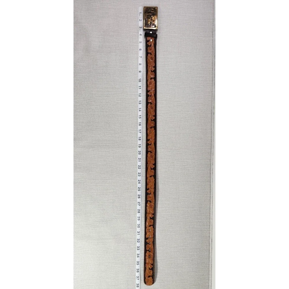 Chambers Size 32 Belt Western Tooled Leather Brown Tan Cowboy Men